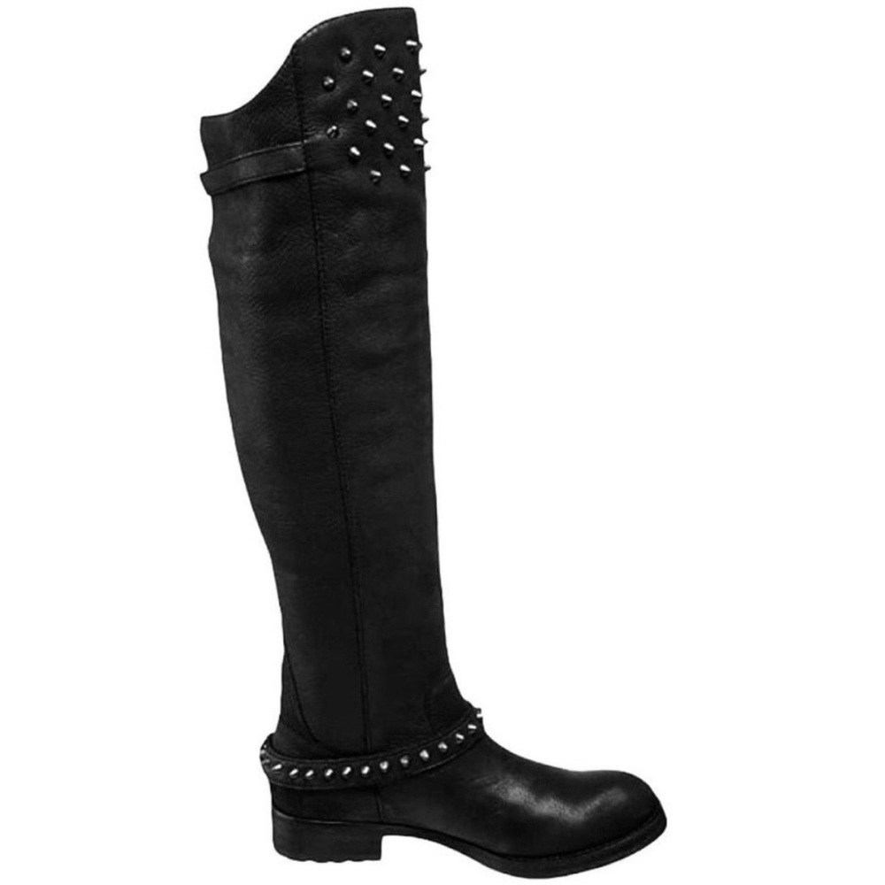 ASH leather biker knee high boots with studs rubber sole